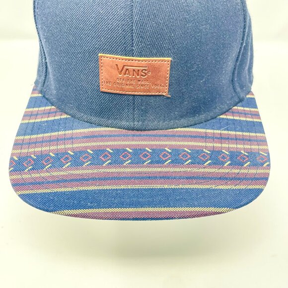 Vans "Allover It" Snapback Hat Navy Maroon Tan 6-Panel Cap Vegan Leather Patch - Picture 3 of 8